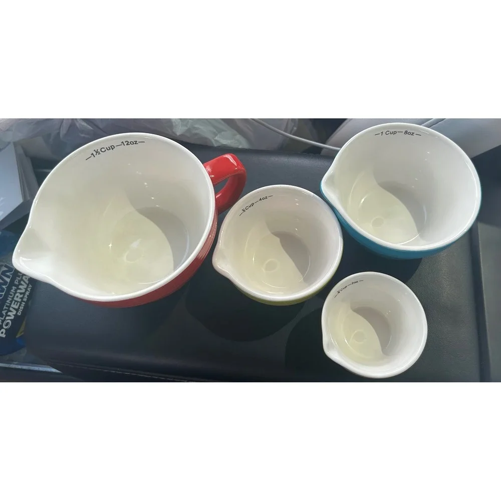 Creative Co-Op Stoneware Nesting Measuring Cup Set 4 Piece Multicolor Ribbed